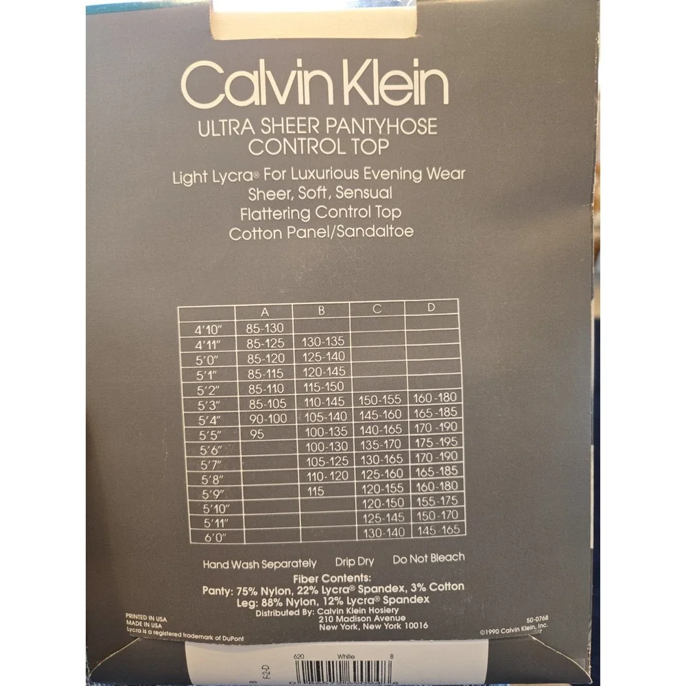 Vintage 90s Calvin Klein Pantyhose Ultra Sheer Control Top White Size B